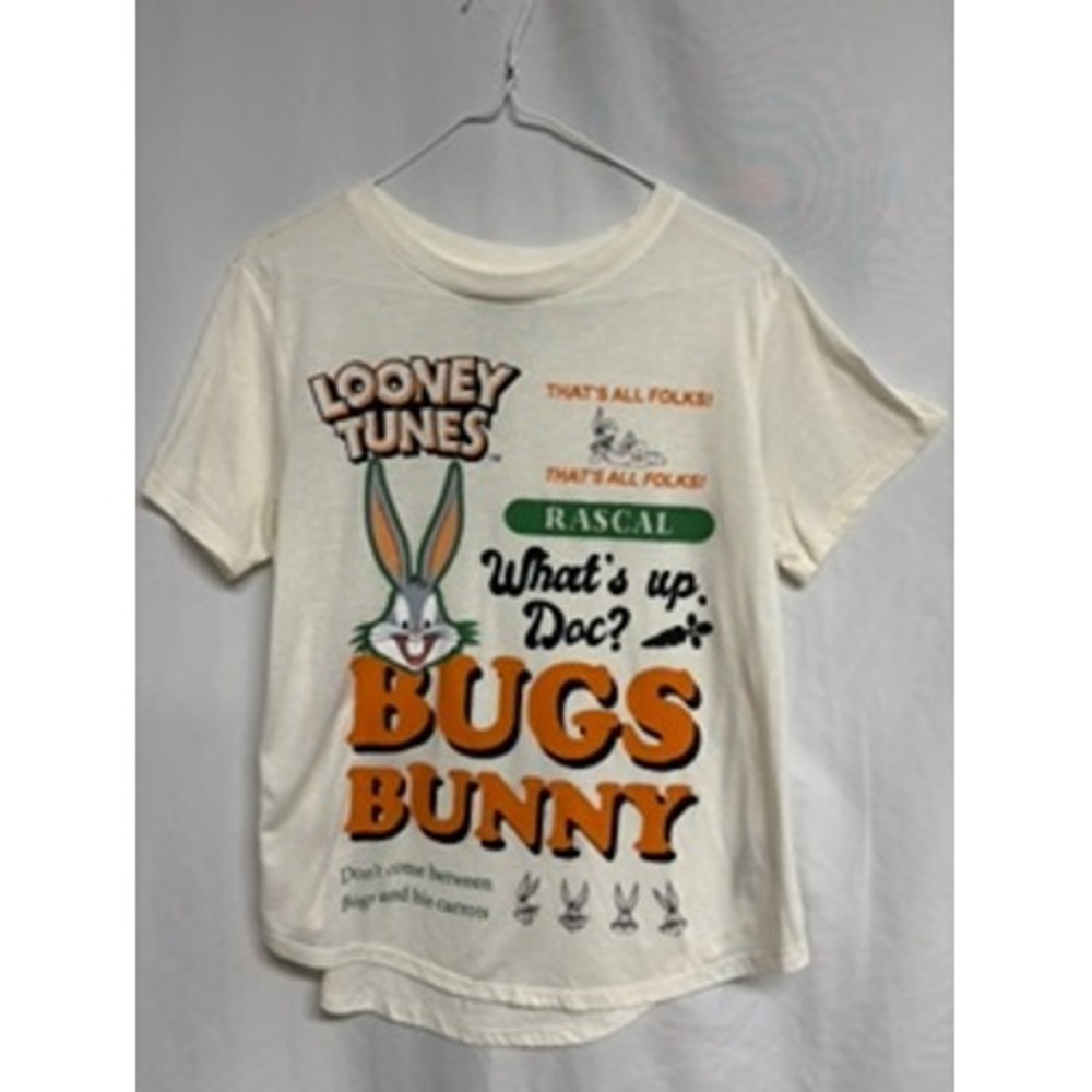 Looney Tunes Bugs Bunny Graphic Tee Cream Short Sleeve Shirt Womens Medium